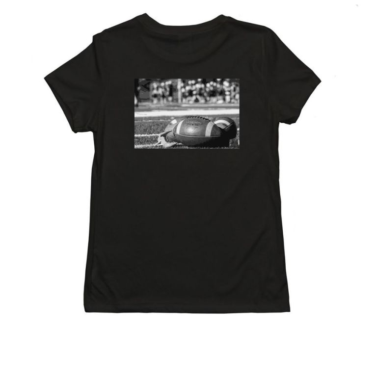 Text Full Potential on the front of T-shirt with image of football on a field on the back of the T-shirt